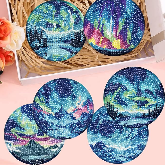 8 Pack Diamond Art Coasters, Northern Lights Diamond Painting Coasters Kits | - Image 6
