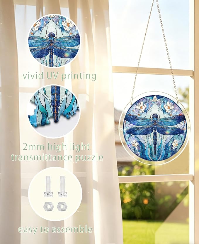 Acrylic Puzzle Suncatcher, Lotus Pond Dragonfly Sun Catcher - Image 7