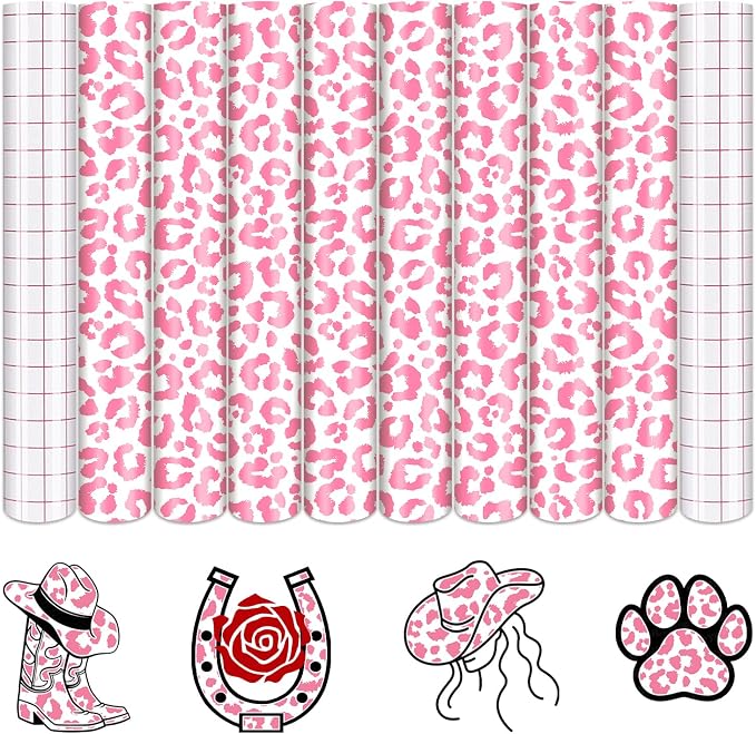 Tintnut Leopard Permanent Vinyl 8 Sheets 12x10in Pink Adhesive Vinyl | Cheetah by Tintnut