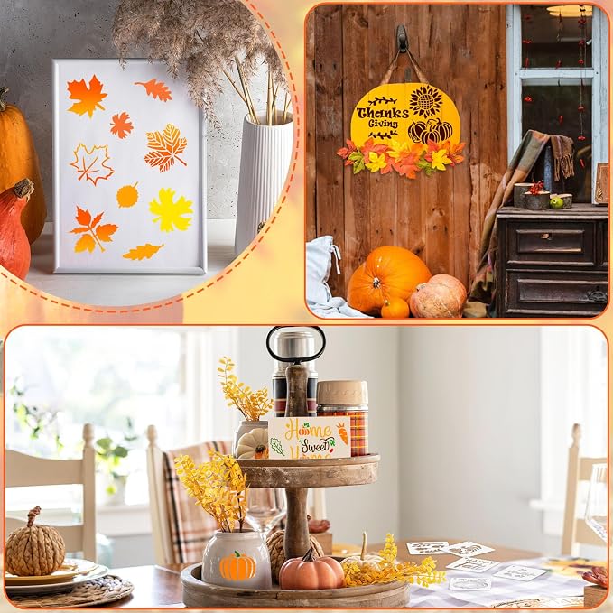 Augshy 56Pack Fall Stencils for Painting on Wood Crafts Thanksgiving Decor | - Image 3