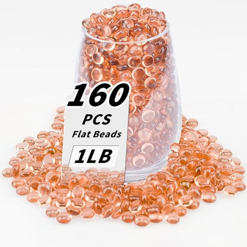 1 LB Pink Flat Glass Beads, 160-180PCS Small Glass Marbles, Mini Flat Round by Foncomy