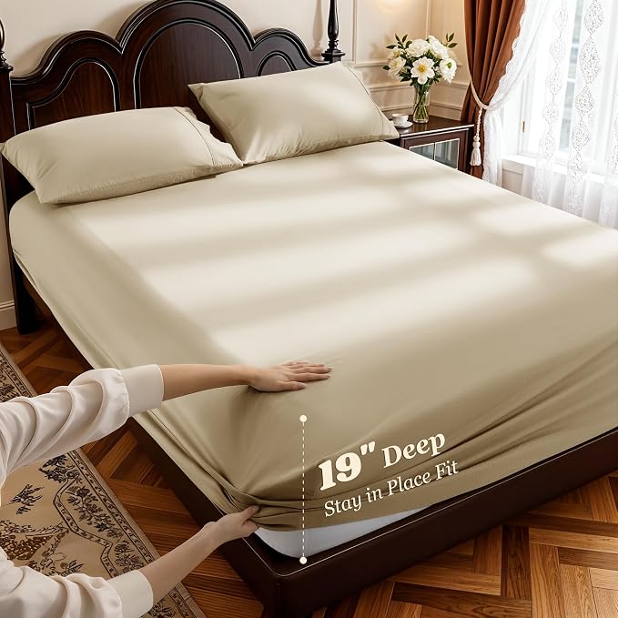 LBRO2M 100% Cotton Sheets Set Deep Pocket 19", 1000 Thread Count Full Size 4 - Image 2