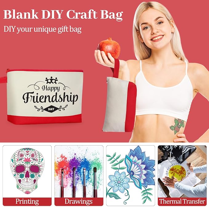 Silkfly 15 Pcs Cotton Canvas Makeup Bags Cosmetic Zipper Bags 10.2 x 5.5 x 2'' - Image 6