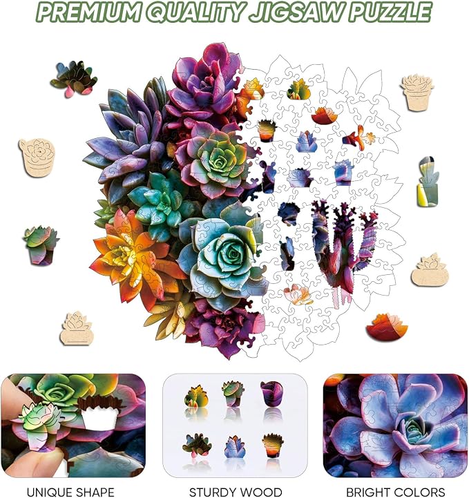 Bodhipnjoy Wooden Puzzles for Adults, Flower Succulent Jigsaw Puzzle- 5mm - Image 3