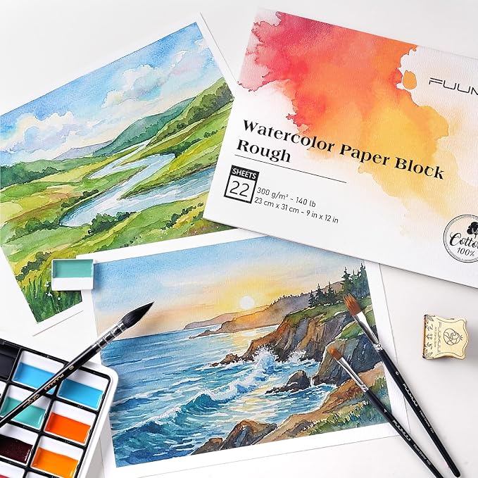 Fuumuui 9×12 Watercolor Paper Block, Textured Rough 100% Cotton Watercolor Paper - Image 9