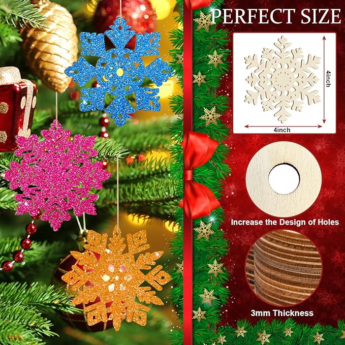 Wooden Christmas Snowflake Ornaments to Paint Christmas Decoration Cutouts - Image 10