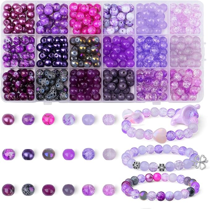 DUQGUHO 8mm Purple Beads for Jewelry Making Purple Glass Beads for Bracelets by DUQGUHO