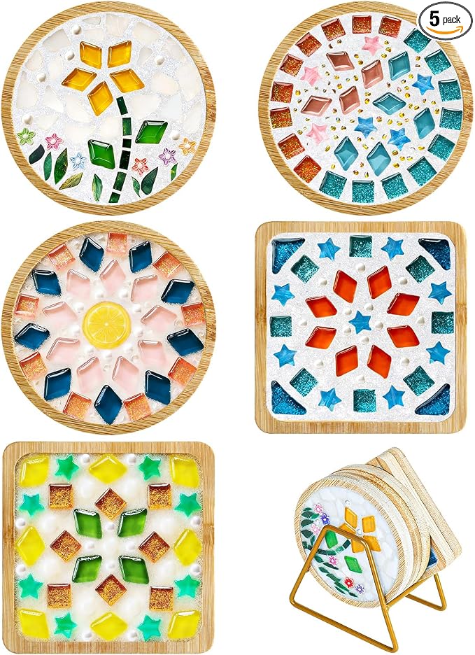5 Sets DIY Mosaic Kits for Adults Women, Mixed Color Glass Mosaic Tiles Craft by Karidge