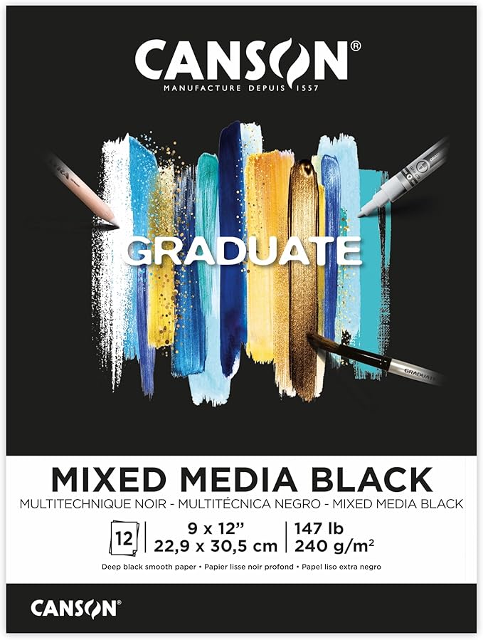 Canson Graduate Black Mixed Media Pad, 9x12 inches, 12 Sheets by Unknown