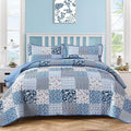 Mybedsoul Blue Quilt Set Full Size, 3 Pieces Plaid Floral Bedspread Set by Mybedsoul
