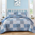 Mybedsoul Blue Quilt Set Twin Size, 2 Pieces Plaid Floral Bedspread Set by Mybedsoul