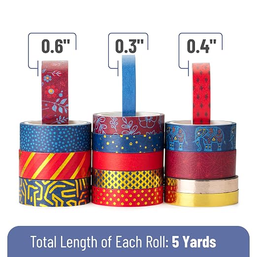 Mr. Pen- Washi Tape Set, 15 Rolls, Metallic Foil | 5 Yards/Roll, Washi Tape - Image 4