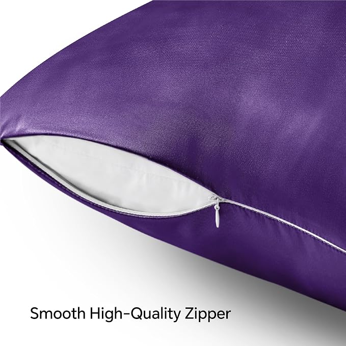 BEDELITE Satin Pillowcase with Zipper, Plum Purple Pillow Cases Queen Size Set - Image 5