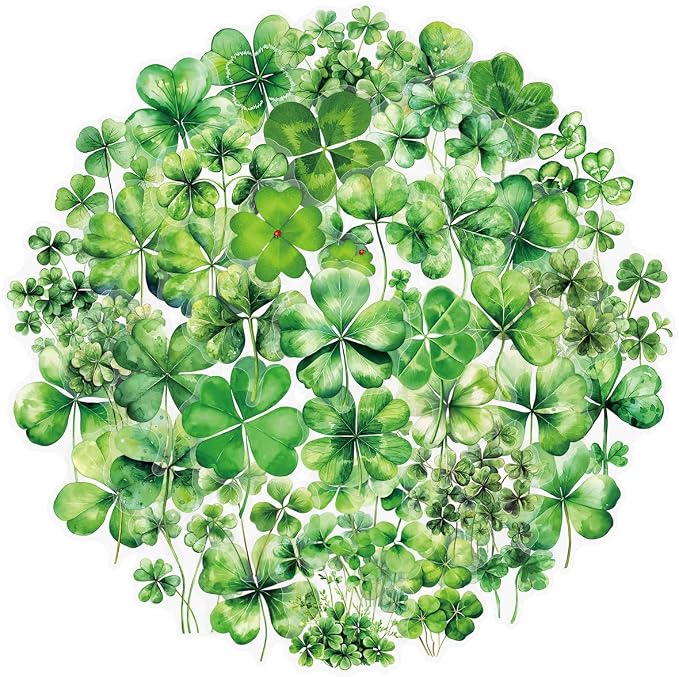 50Pcs Lucky Four Leaf Clover Stickers Transparent Aesthetic Green Leaf Stickers - Image 6