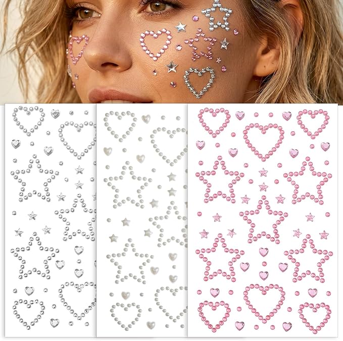 3 Sheets Rhinestone Stickers, Self-Adhesive Acrylic Gemstone Stickers Hearts - Image 8