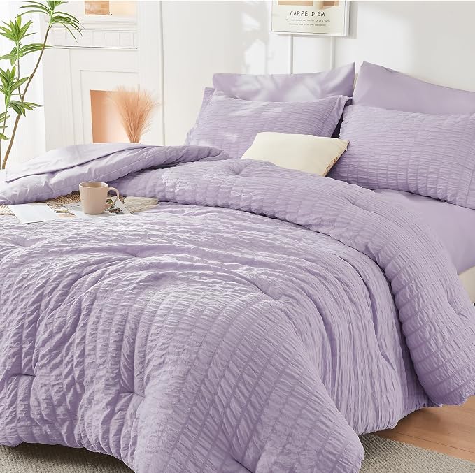 HYMOKEGE Lavender Duvet Cover Queen Size, Ultra Soft 3-Piece Seersucker Duvet - Image 2