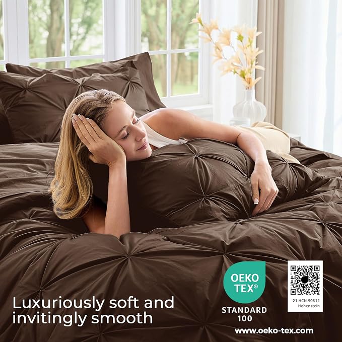 Sasttie Queen Comforter Set, 7-Piece Bed in a Bag, Pintuck Bedding Sets - Image 3