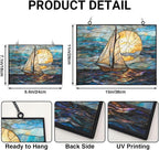 Rectangle Art Nouveau Horizon Sailboat Stained Glass Sun Catcher, Wall Hanging - Image 3