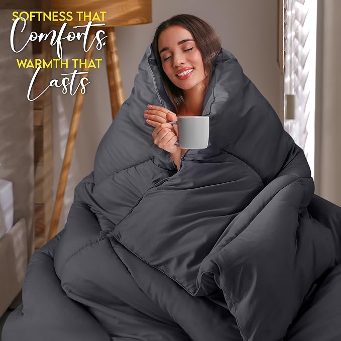 Utopia Bedding Twin Comforter Duvet Insert, Quilted Grey Comforter - Image 4