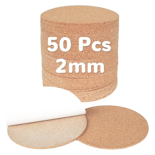 Self-Adhesive Cork Sheets for DIY Coasters, 4 Inch Round, Round Backing Cork by KITLAB