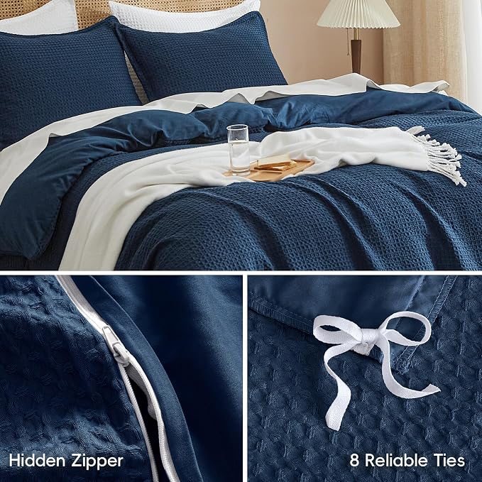 PHF Waffle Weave Duvet Cover Set Queen Size, No Snagging Ultra Soft Luxury - Image 5
