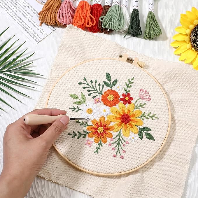 Lyksgir 3 Sets Punch Needle Kits, Flowers Punch Embroidery Kits | DIY Easy - Image 7