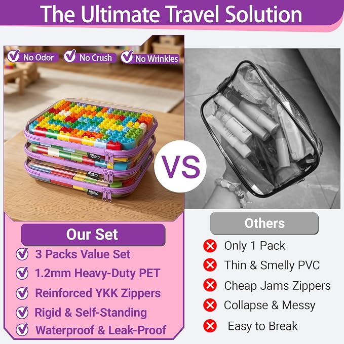 YQBRAO 3-Pack Large Clear Hard Shell Zipper Case, 1.2mm Ultra-Thick Rigid Toy & - Image 2