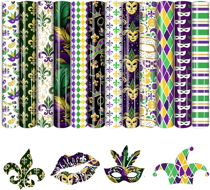 HTVSTD Mardi Gras Heat Transfer Vinyl 10Sheet 12×10in Iron on Vinyl | by CraftingEveryday