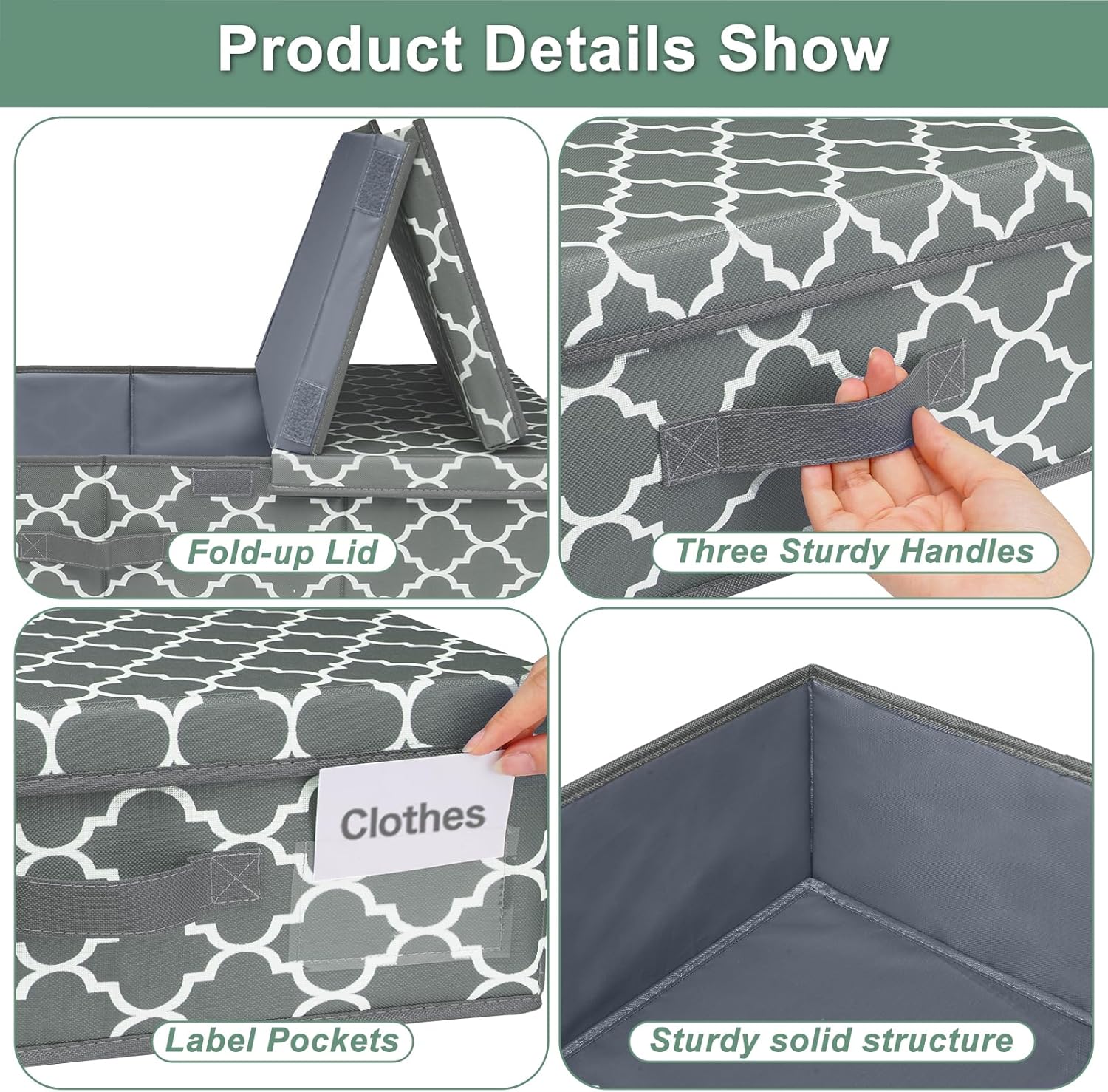 punemi Under Bed Storage Containers Bins With Lids, 6 Inches Tall Flat Underbed Clothes Storage W/Sturdy Sidewalls & Bottom, Low Profile Under Dorm Bed Storage Drawers With 3 Handles (Lantern Pattern)