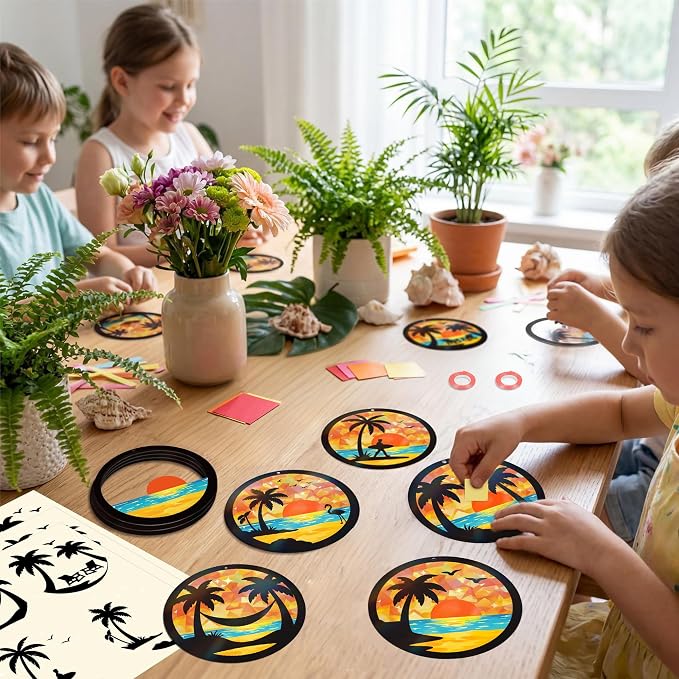 Renbuzhu 48PCS Summer Crafts: Paper Tropical Palm Tree Suncatchers DIY Kits - Image 5