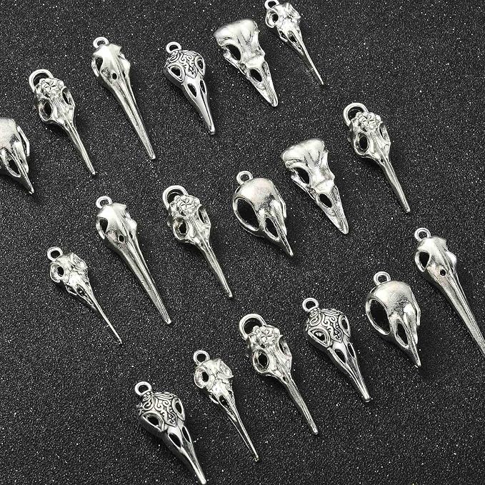 DanLingJewelry 30Pcs 6 Styles Antique Silver Raven Skull Bird Head Skeleton - Image 6