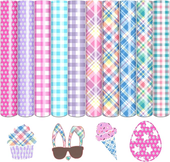 Tintnut Colorful Plaid Heat Transfer Vinyl, 10 Sheets 12"x10" Iron on Vinyl | by Tintnut
