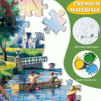 500 Pieces Puzzle for Adults, Waterside Cottage Puzzle, Recycled Cardboard - Image 2