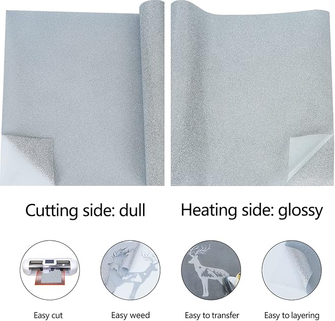 guangyintong Heat Transfer Vinyl Glitter Silver HTV Rolls, Glitter HTV Vinyl - Image 4