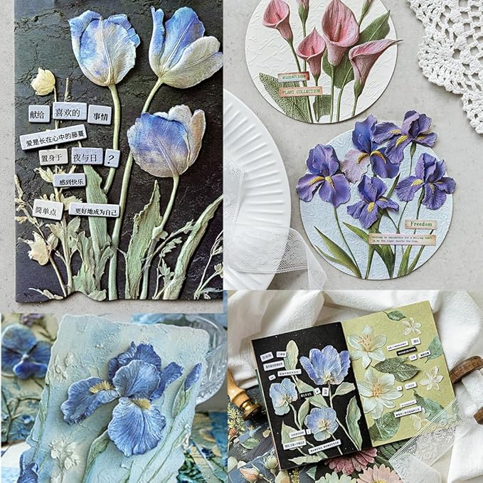 20 Sheets Vintage Green Plants Flower Scrapbook Paper 3 Sheets Embossed - Image 2