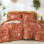 Yiran King Size Comforter Set 7 Piece, Burnt Orange Floral Bedding Set - Image 7