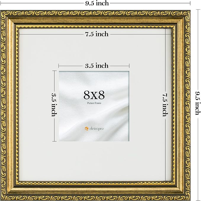 eletecpro 8x8 Vintage Picture Frame, Glass Cover, Tabletop or Wall Decor - Image 3