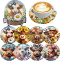 8 Pack Diamond Art Coasters, Highland Cow Diamond Painting Coasters Kits | Cow by Zythron
