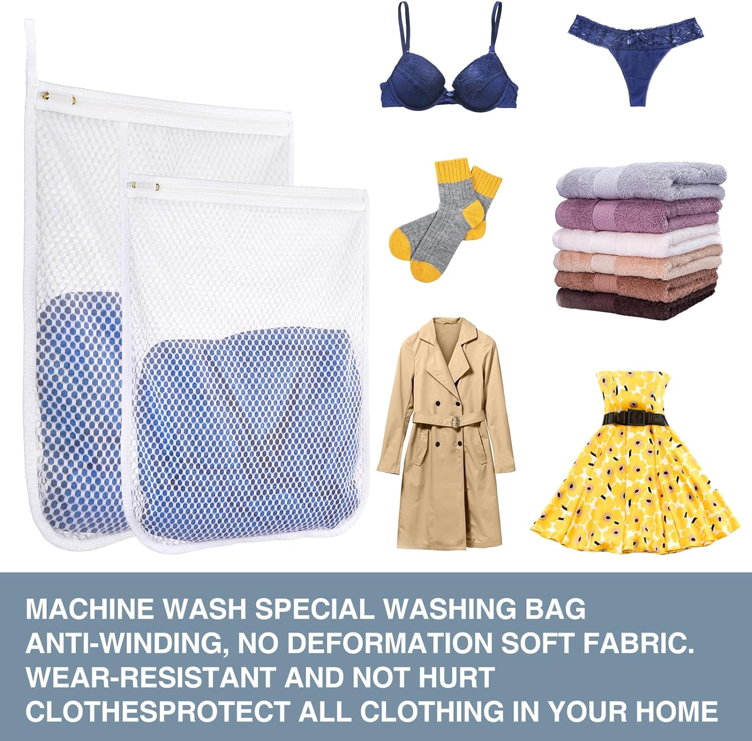 3 pcs Durable Honeycomb Mesh Laundry Bags for Delicates 2 Large (16" x 19") 1 Medium (12" x 15")