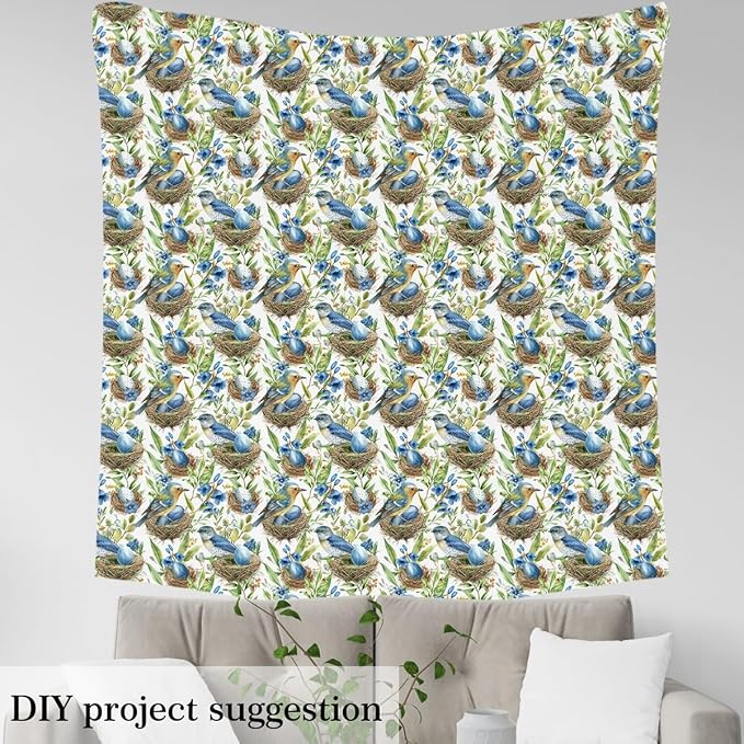 Exotic Birds Fabric by The Yard, Rustic Botanical Leaves Plants Flannel - Image 4