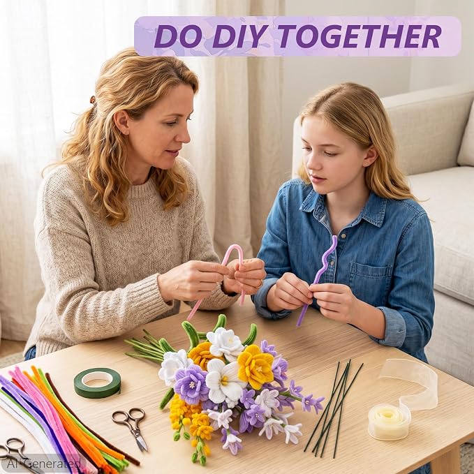 Cwczhi 600 PCS Pipe Cleaner Flower Kit, 12 Colors Pipe Cleaners Craft | - Image 5