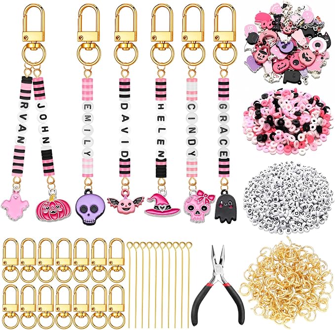 Tondiamo 2823 Pcs Pink Halloween Bead Keychain DIY Craft Making Kit Key Ring by Tondiamo