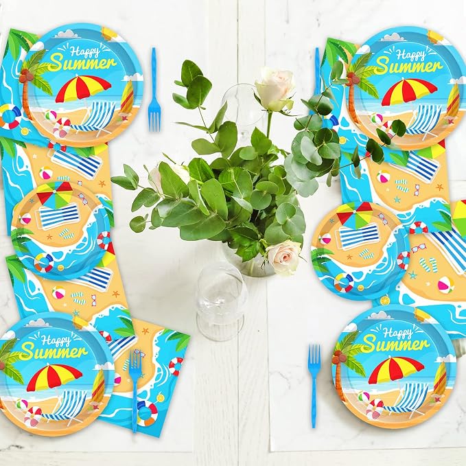 50 Guests Beach Plates and Napkins Party Supplies Summer Birthday Party - Image 5