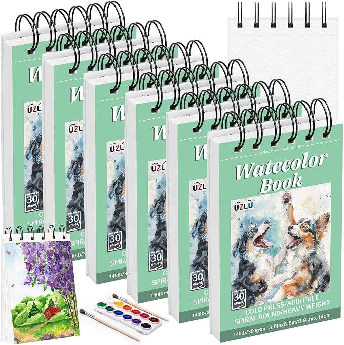 6 Pack Watercolor Paper Pad, 3.5x5.5 Inch Water Color Paper, 140lb/300gsm by UZLUbuywithconfidence