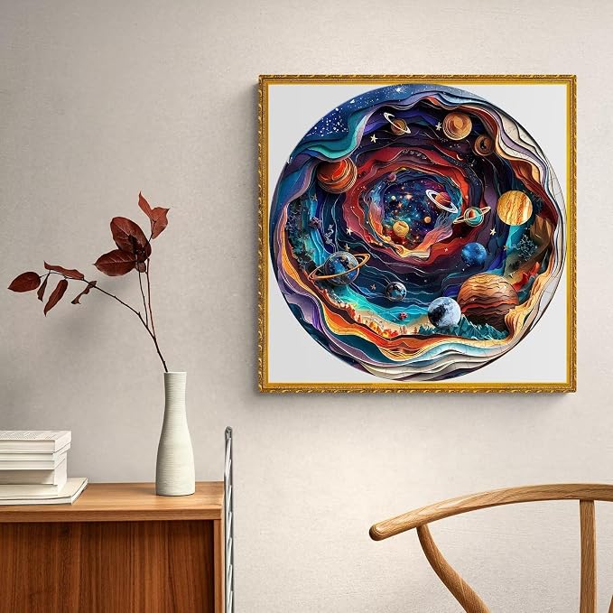 300 Pieces Wooden Puzzles Adults, 3D Vision Universe Round Wood Jigsaw Puzzle - Image 5