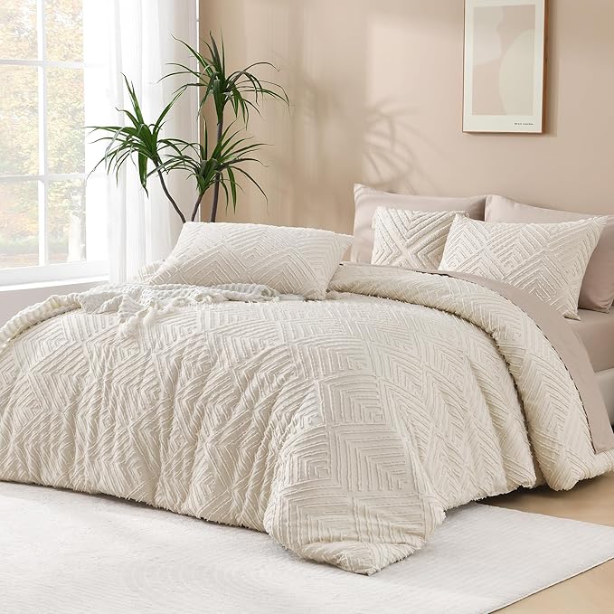 Andency Oversized King Comforter 120''x120'', 3 Pieces Beige Super King Boho by Andency