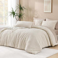 Andency Beige Boho Full Size Comforter Set, 3 Pieces Chevron Tufted Farmhouse by Andency