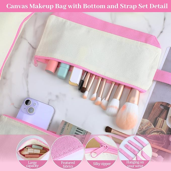 Silkfly 48 Pcs Cotton Canvas Makeup Bags Cosmetic Zipper Bags 10.2 x 5.5 x 2'' - Image 6