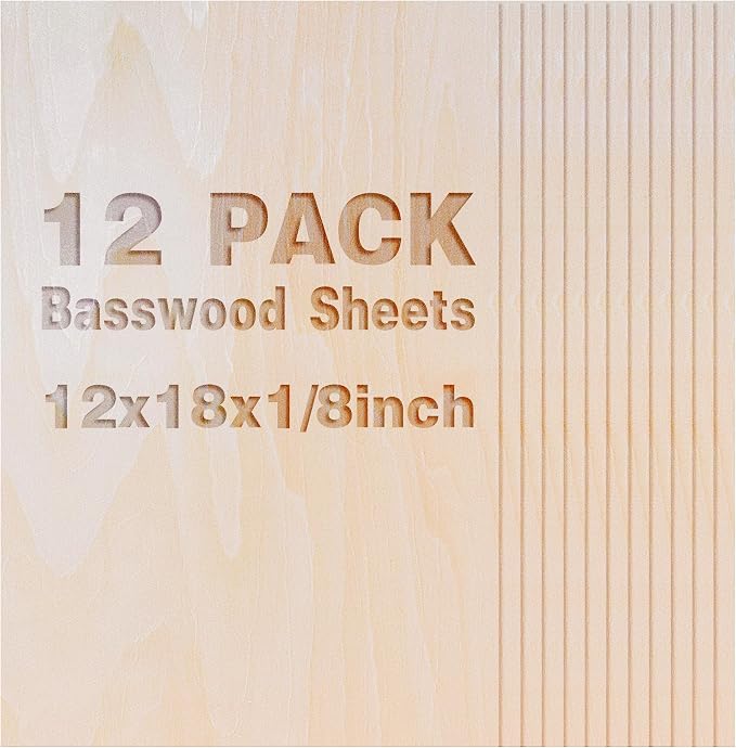 12 Pack Basswood Sheets 1/8x18x12 Inch, Unfinished Wood by Unknown