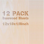 12 Pack Basswood Sheets 1/8x18x12 Inch, Unfinished Wood by Unknown